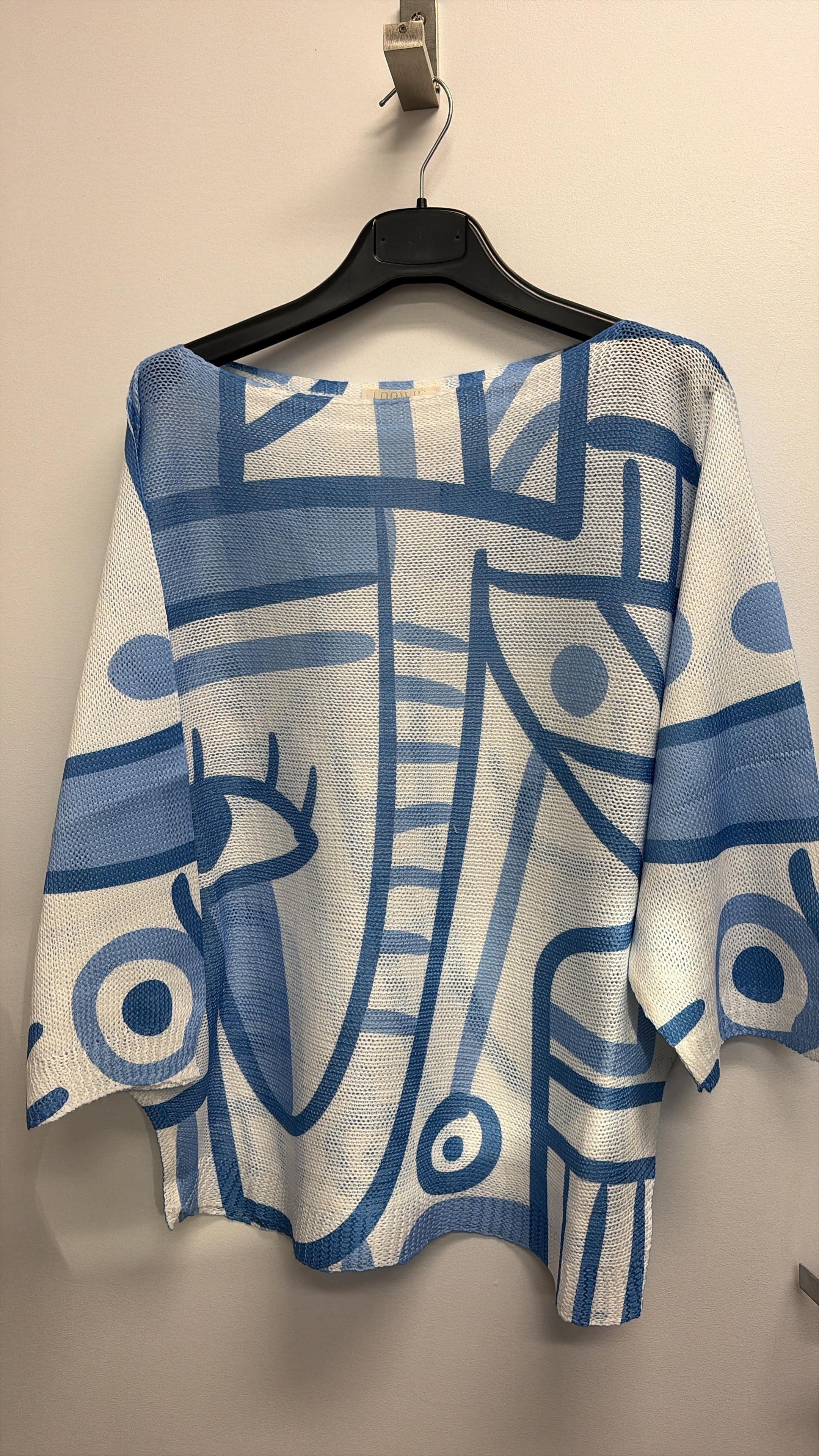 VISABBL Italian OS Abstract Blue Printed Knit Sweater