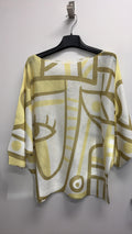 VISABYE Italian OS Abstract Yellow Printed Knit Sweater
