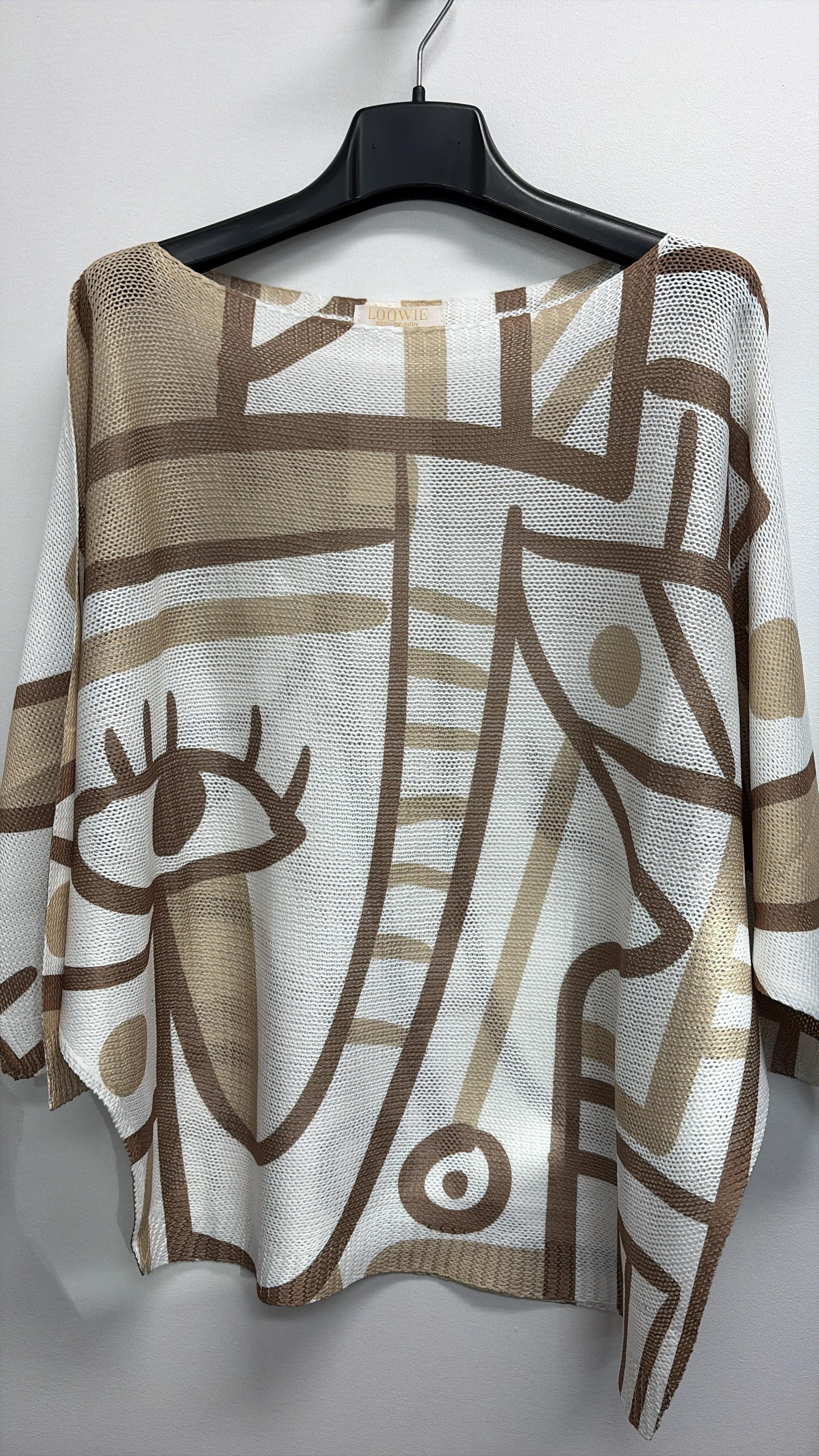 VISABBE Italian OS Abstract Beige Printed Knit Sweater
