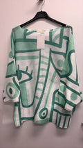 VISABGR Italian OS Abstract Green Printed Knit Sweater