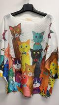 VISWC Italian OS Whimsical Cat Parade Printed Knit Sweater