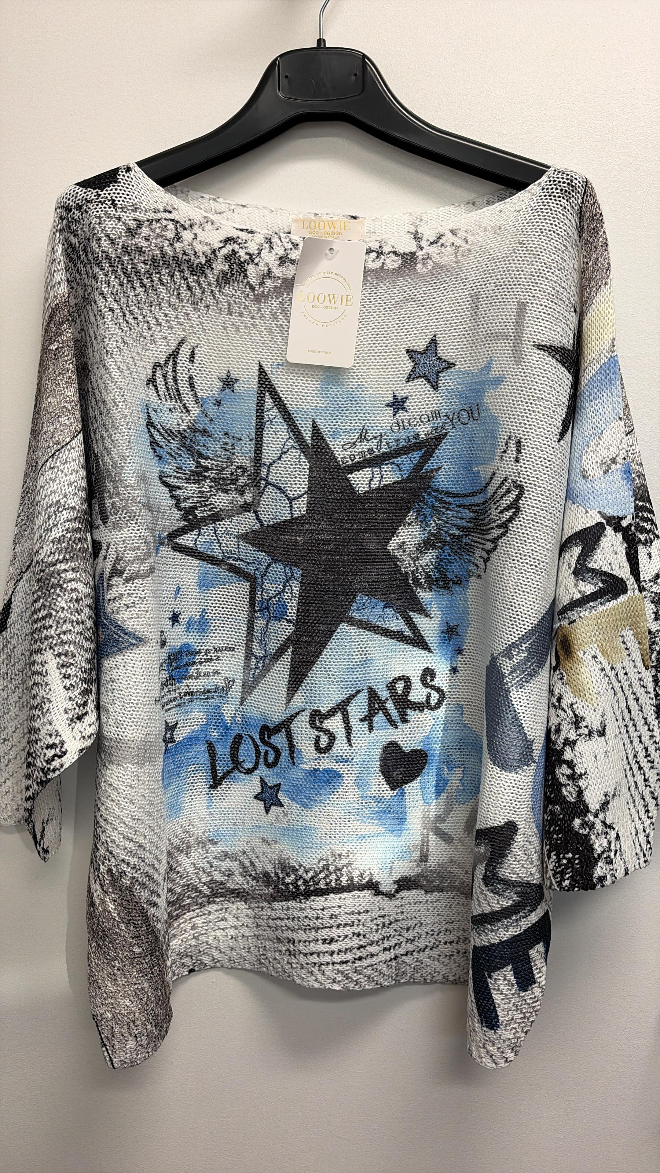 VISLSRS Italian One Size Lost Stars Printed Knit Sweater