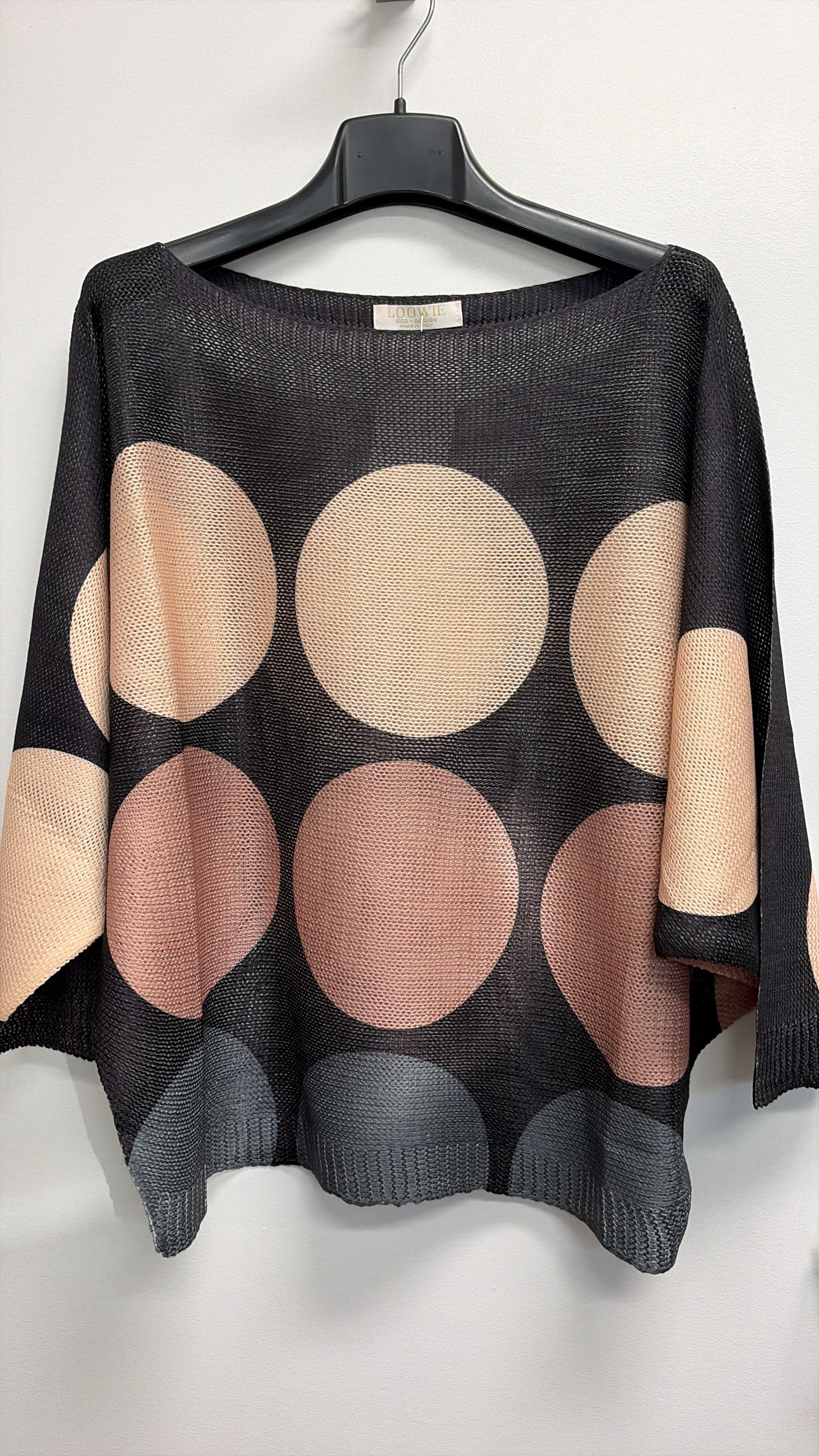 VISBPDBK Italian OS Black Bold Polka Dot Knit Sweater