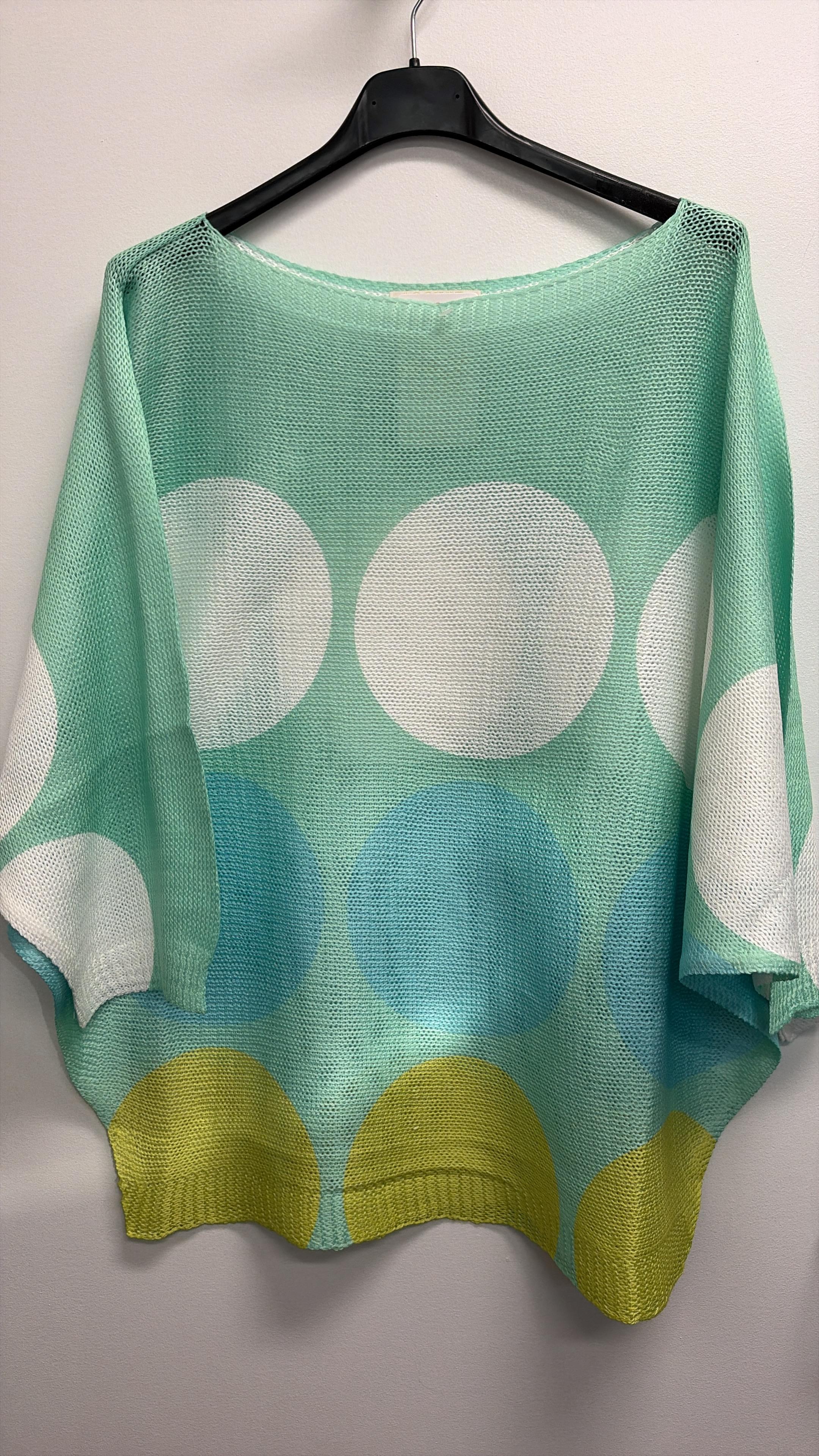 VISBPDGR Italian OS Green Bold Polka Dot Knit Sweater