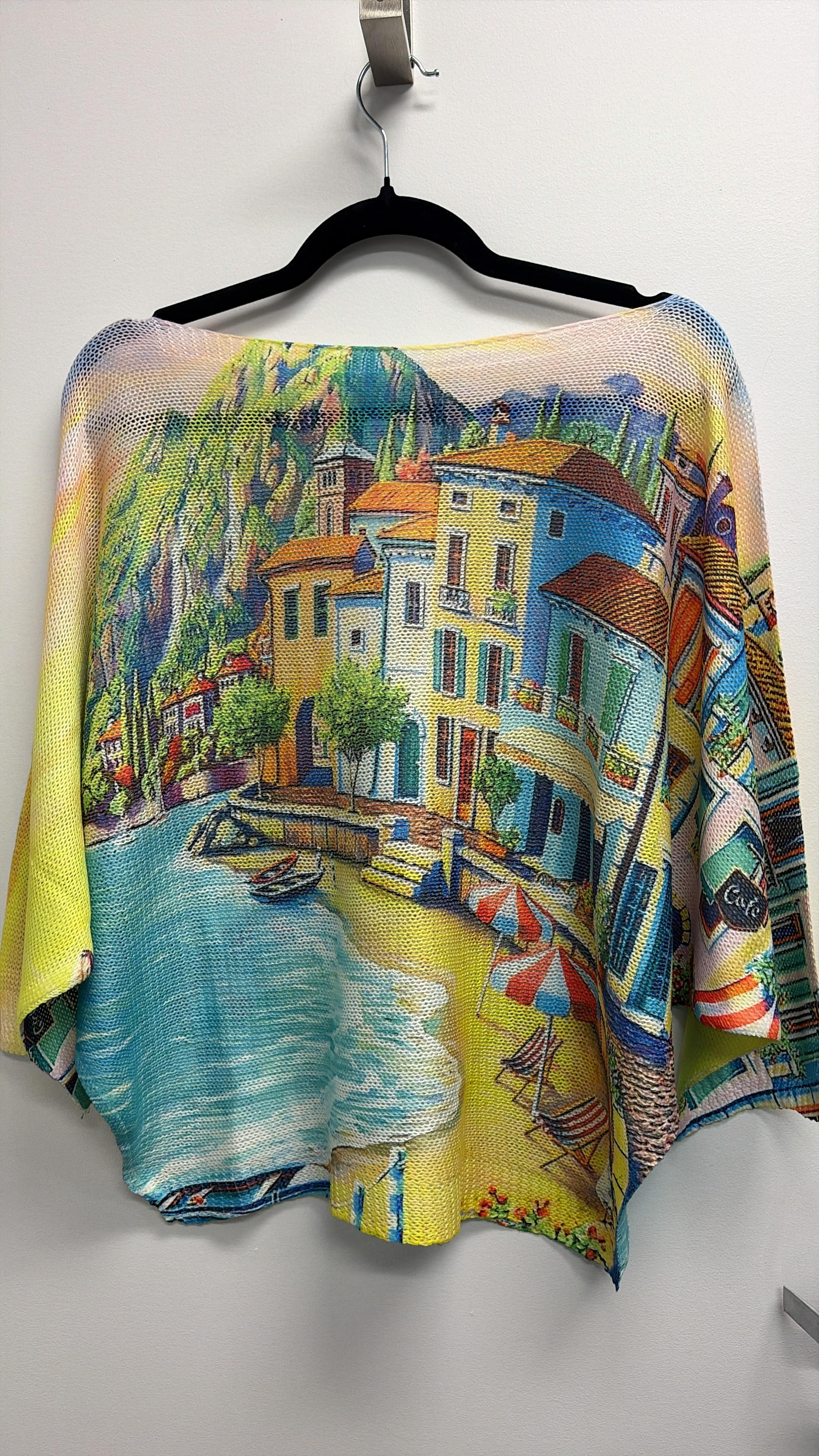 VISPCV Italian One Size Coastal Village Printed Knit Sweater