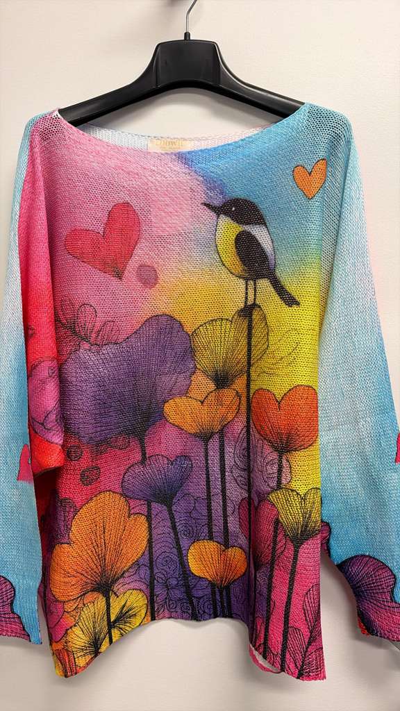 VISPFBM Italian OS Multicolor Floral Printed Knit Sweater