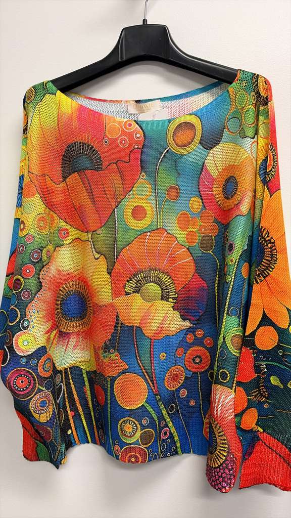 VISAFP Italian One Size Abstract Floral Printed Knit Sweater