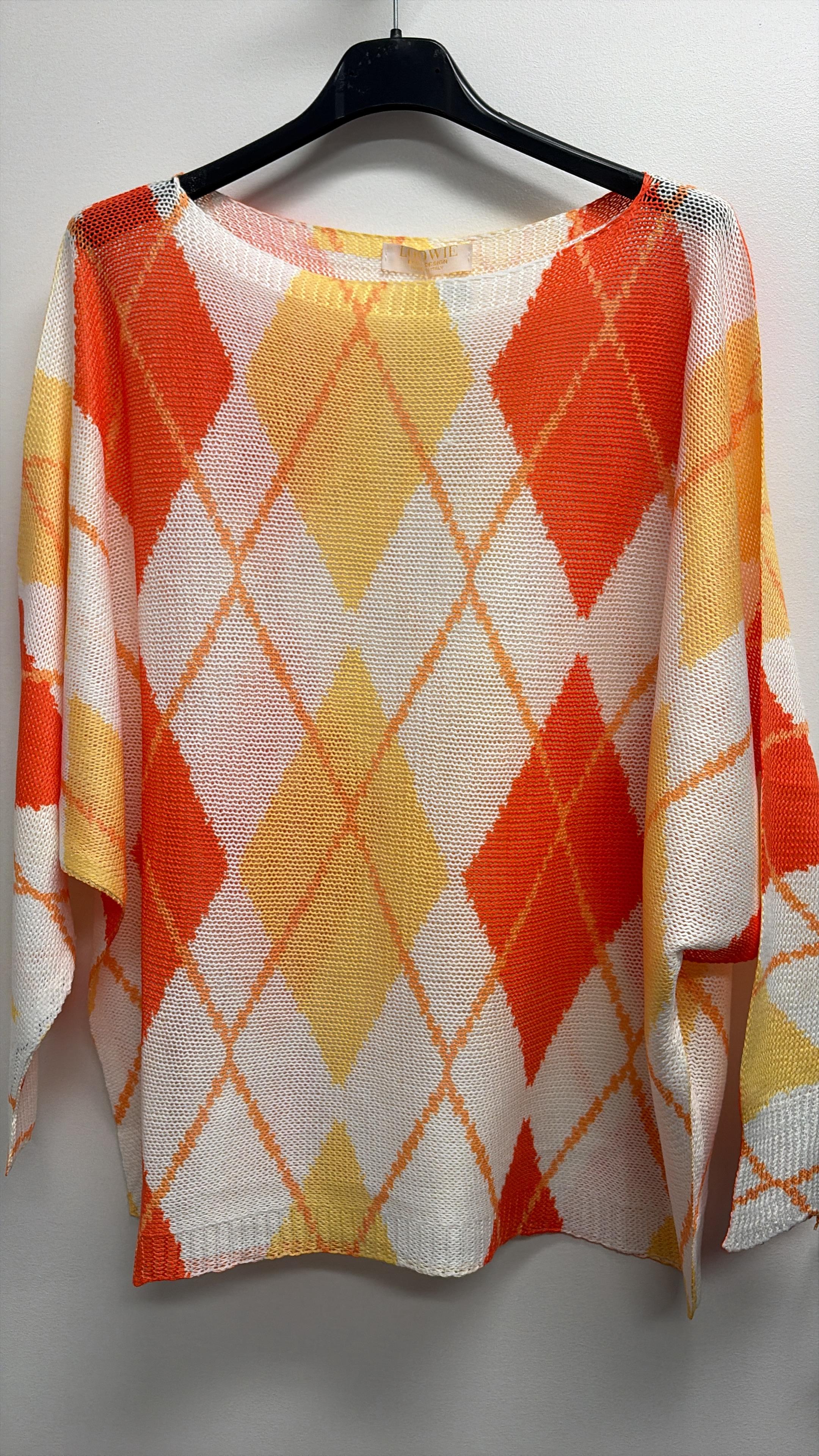 VISOAKS Italian One Size Orange Argyle Knit Sweater