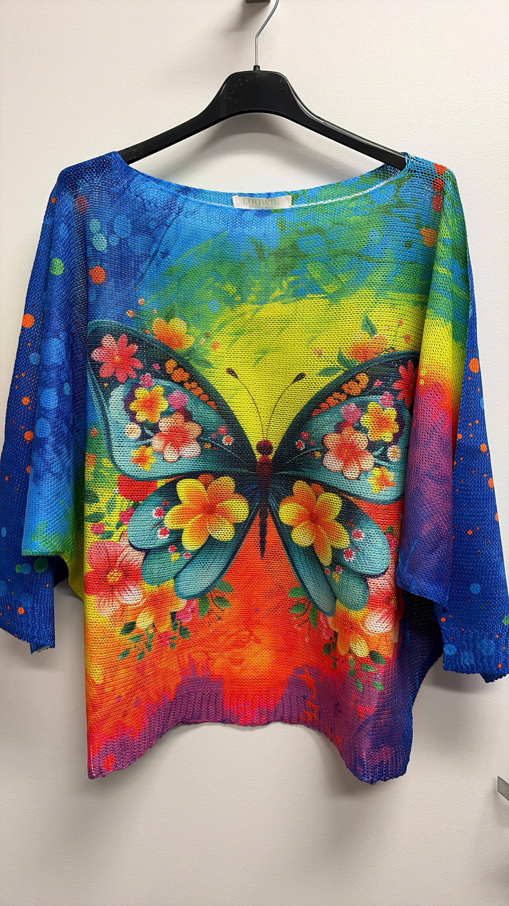 VISMBKS Italian One Size Multicolor Butterfly Knit Sweater