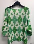 VISSPGA Italian OS St. Patrick Shamrock Argyle Sweater