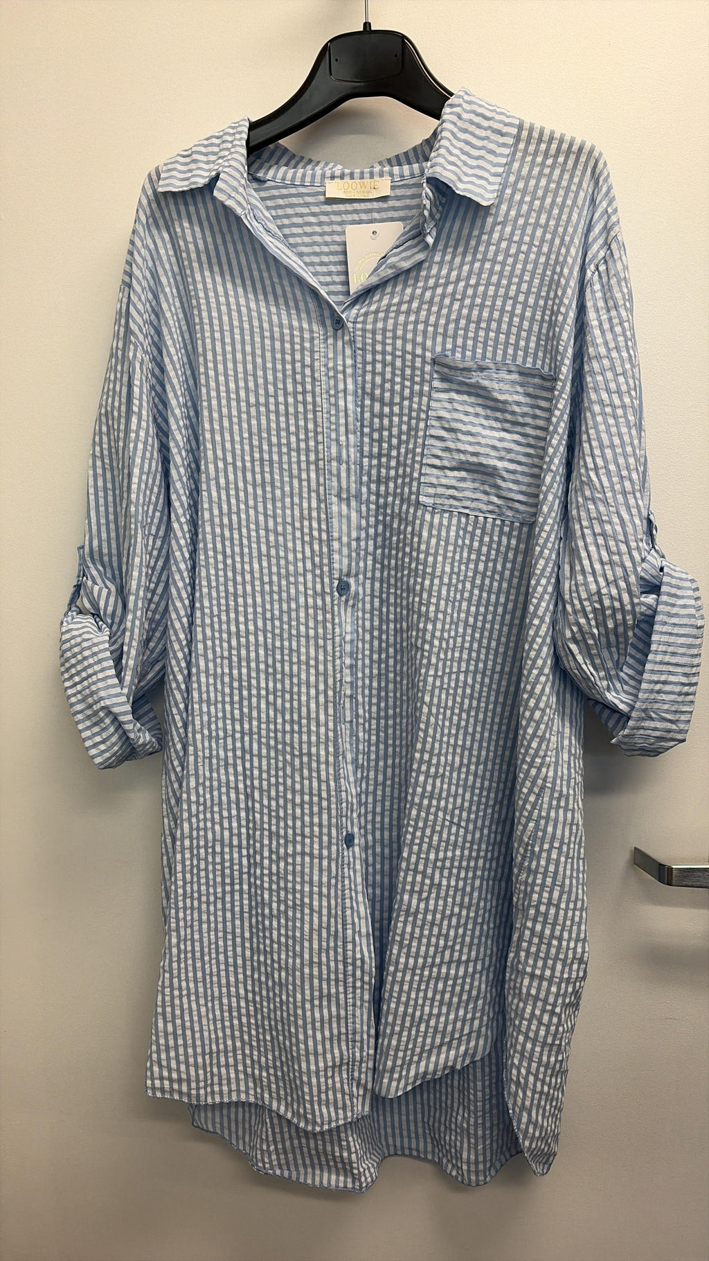 CACCULB Italian Blue Striped Cotton Shirt Dress