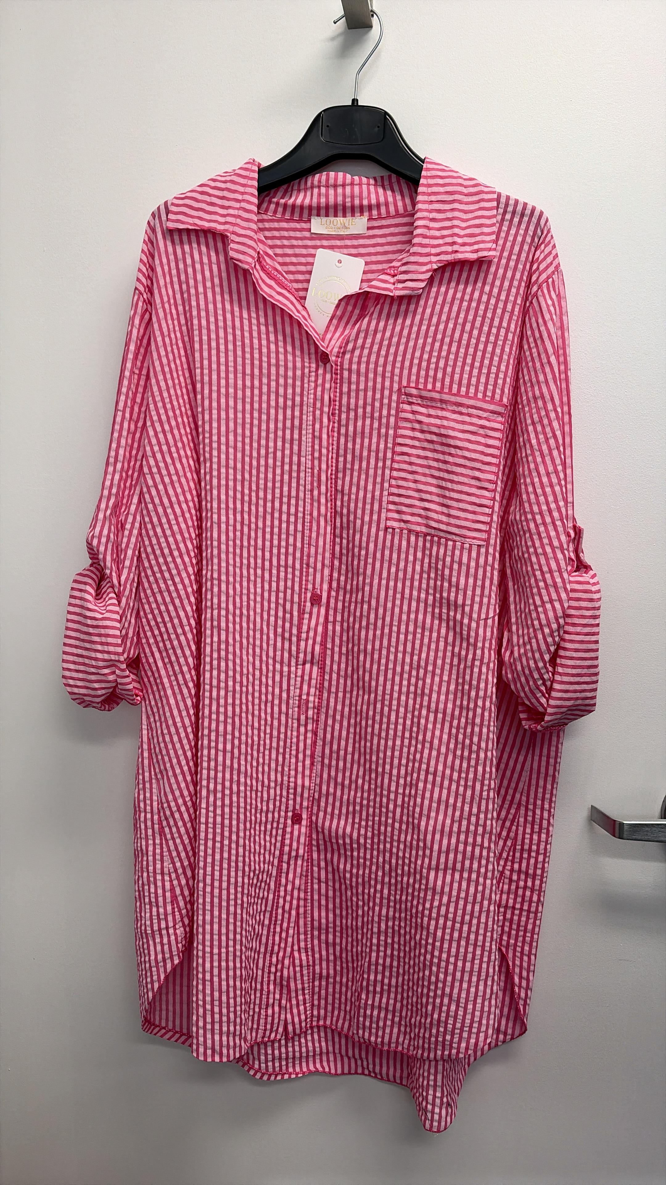 CACCUF Italian Fuchsia Striped Cotton Shirt Dress