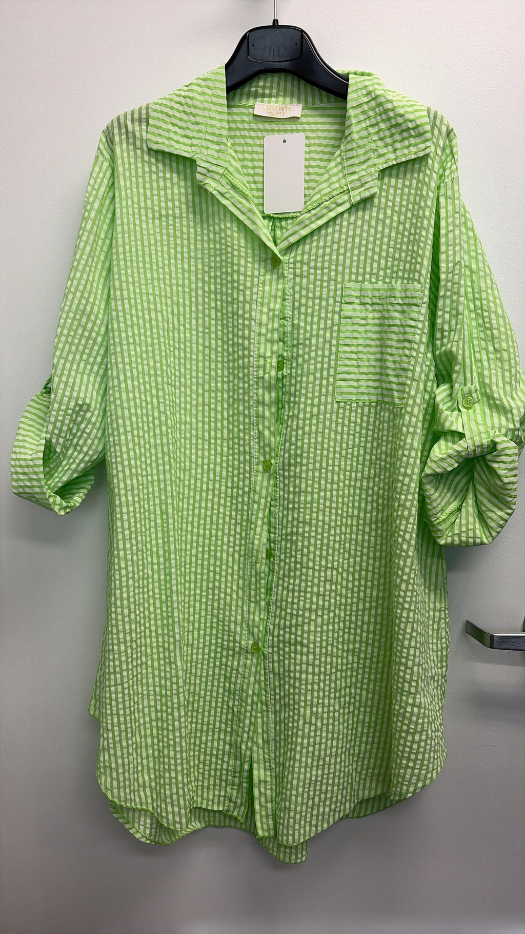 CACCUL Italian Lime Striped Cotton Shirt Dress