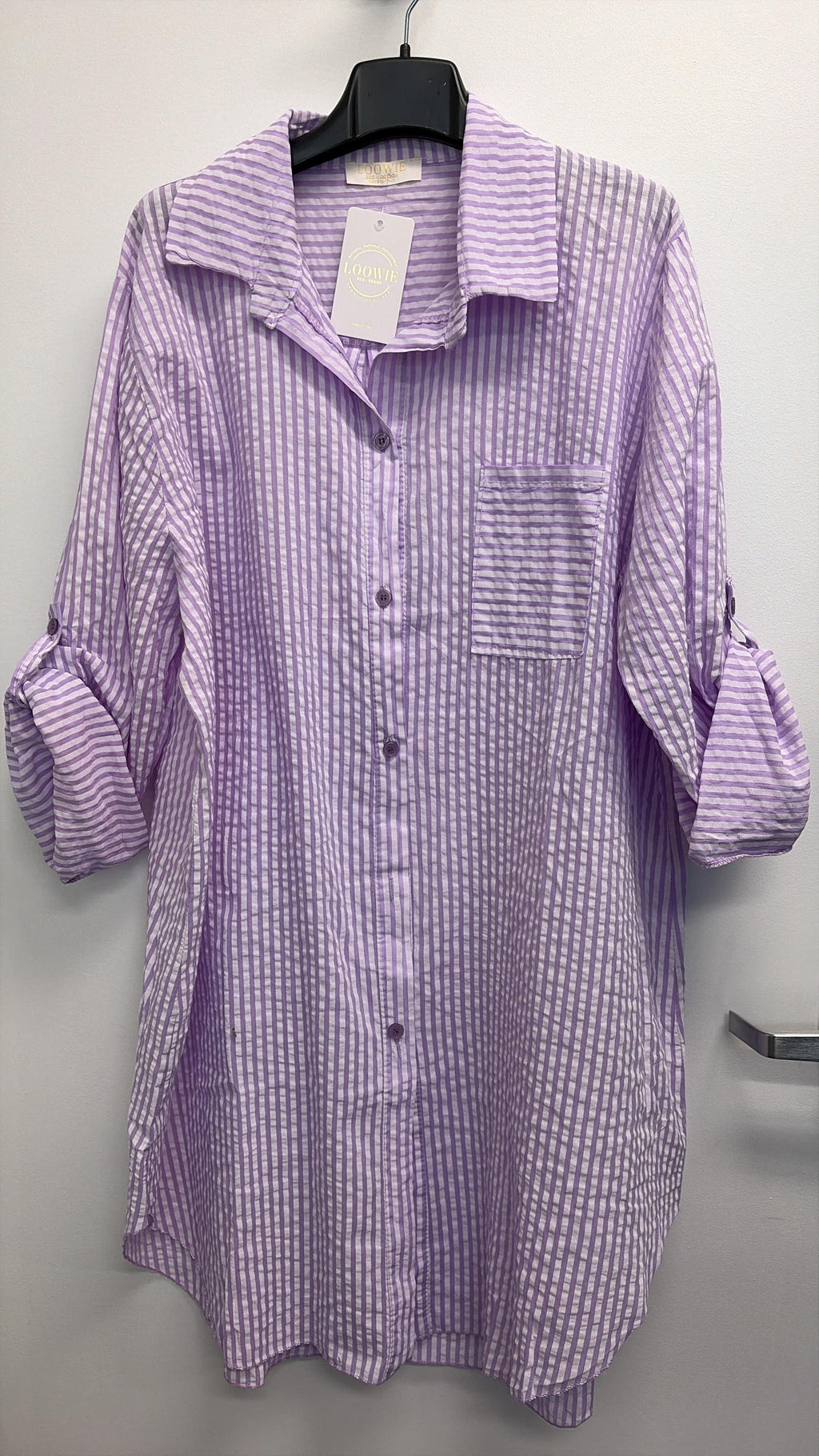 CACCUPL Italian Purple Striped Cotton Shirt Dress