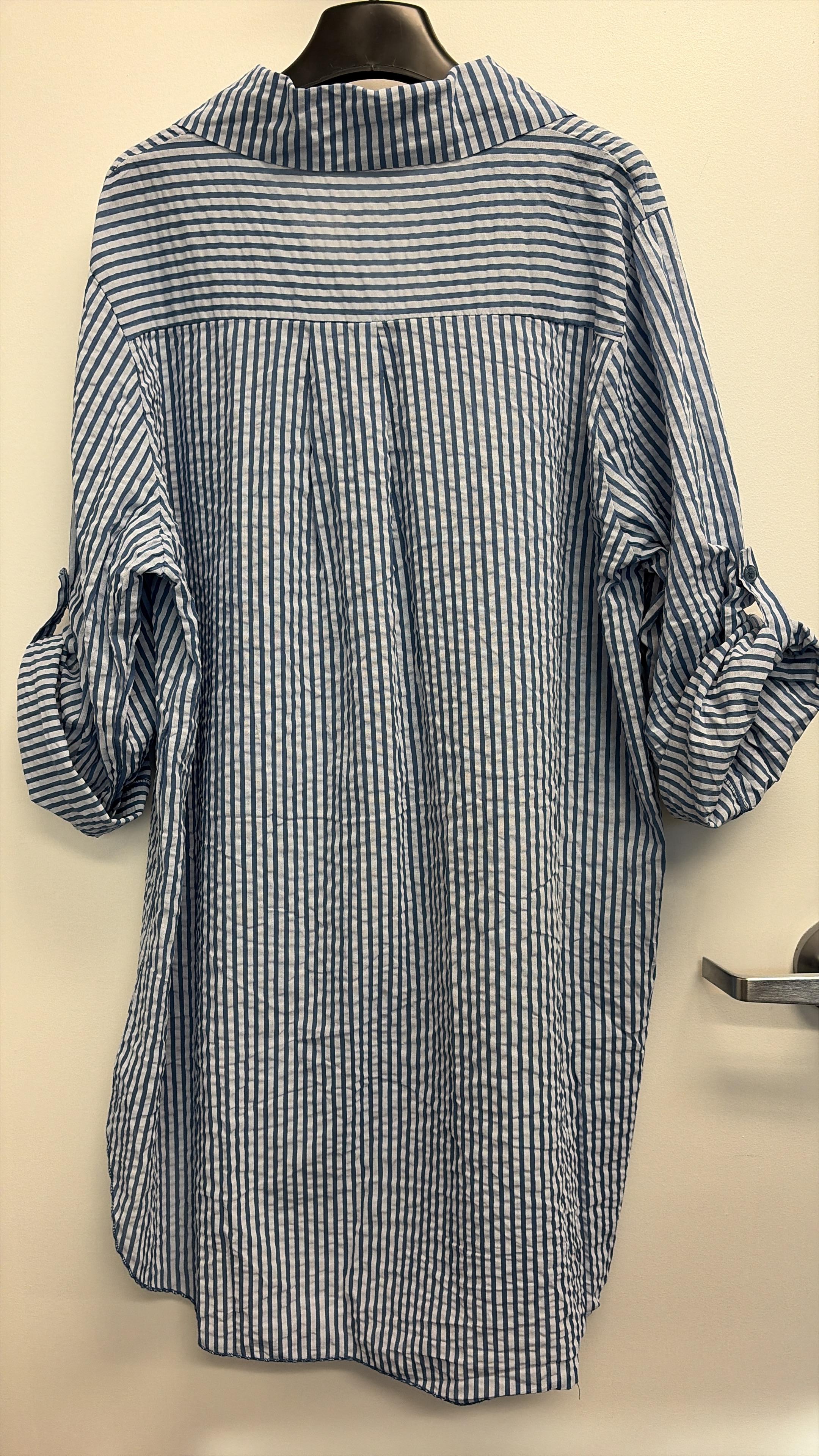 CACCUN Italian Navy Striped Cotton Shirt Dress