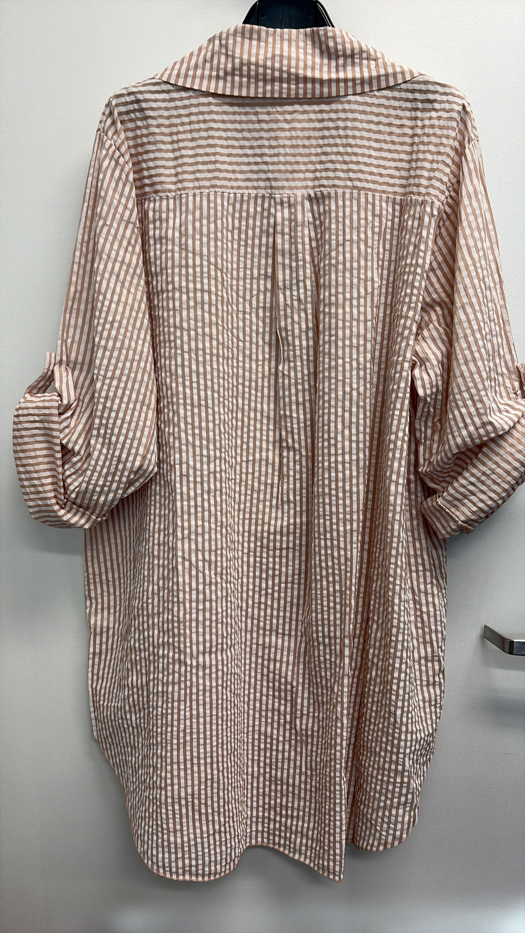 CACCUT Italian Taupe Striped Cotton Shirt Dress