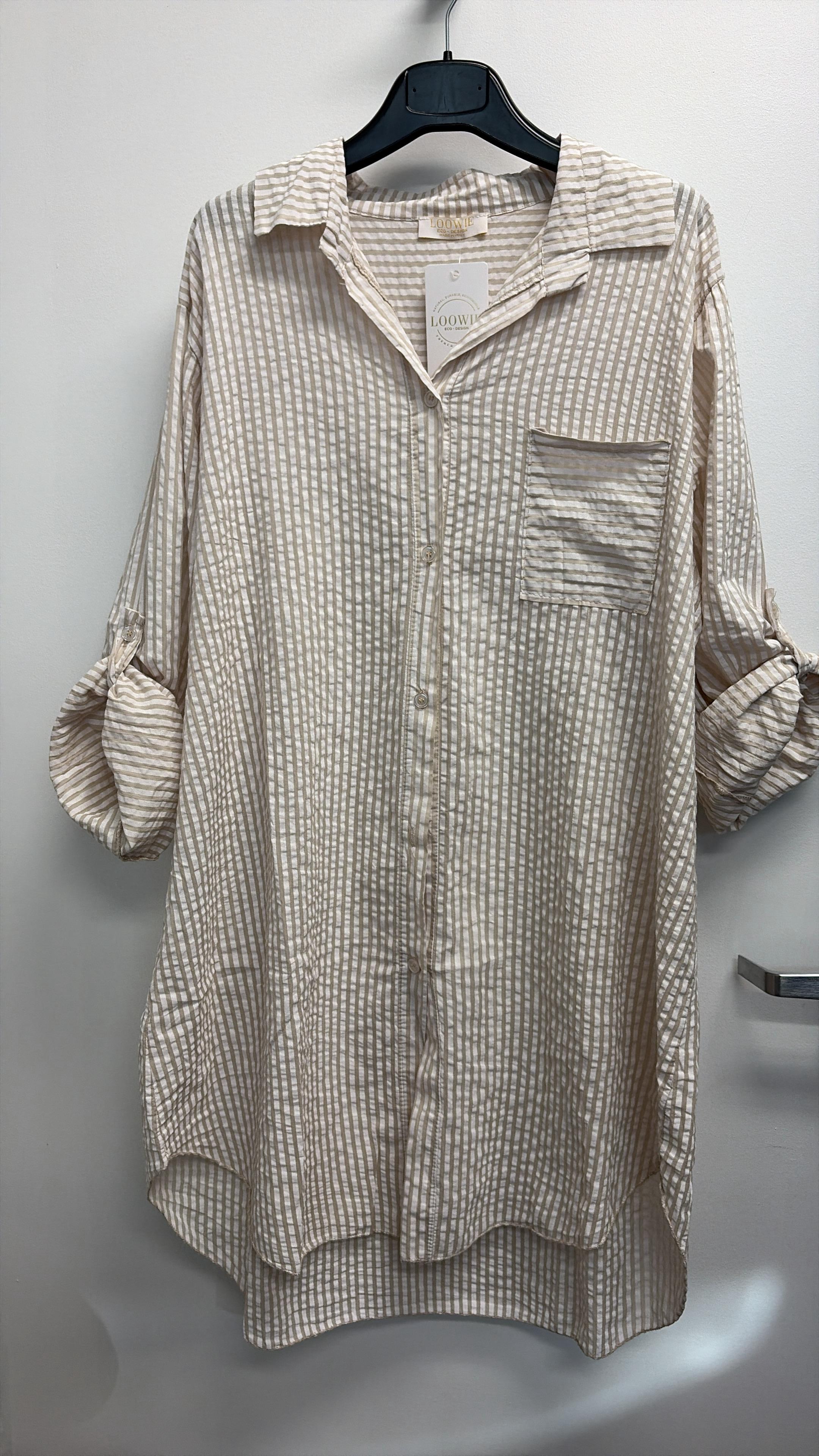 CACCUI Italian Ivory Striped Cotton Shirt Dress