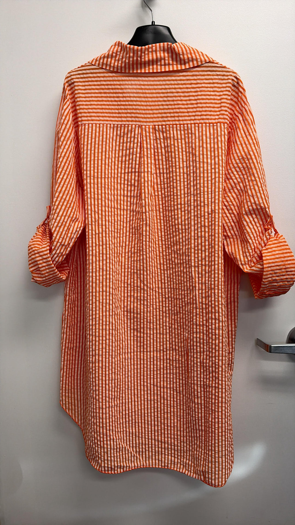 CACCUO Italian Orange Striped Cotton Shirt Dress