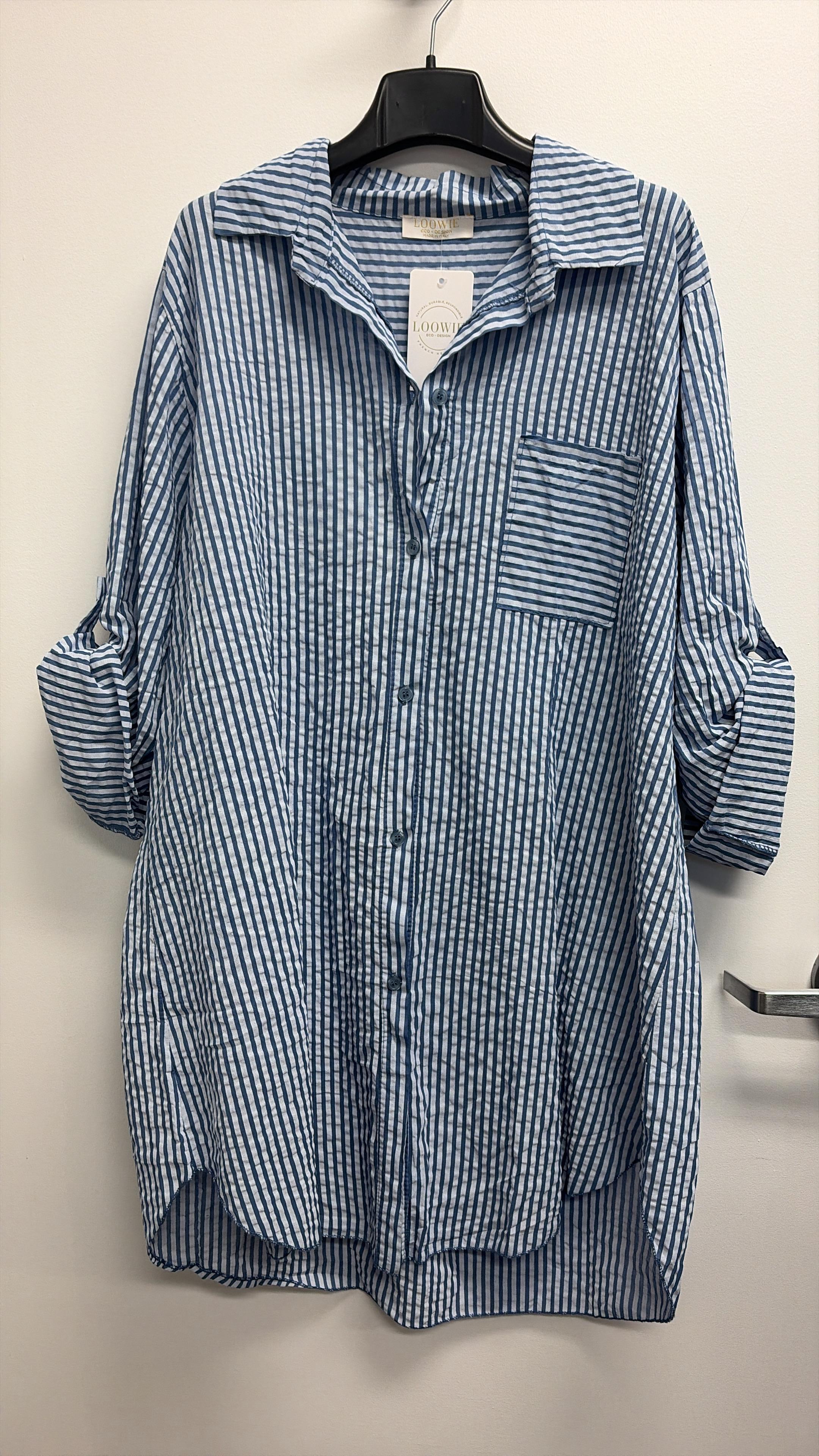 CACCUN Italian Navy Striped Cotton Shirt Dress