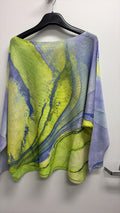 VIAKSLL Italian OS Lime Lavender Abstract Knit Sweater