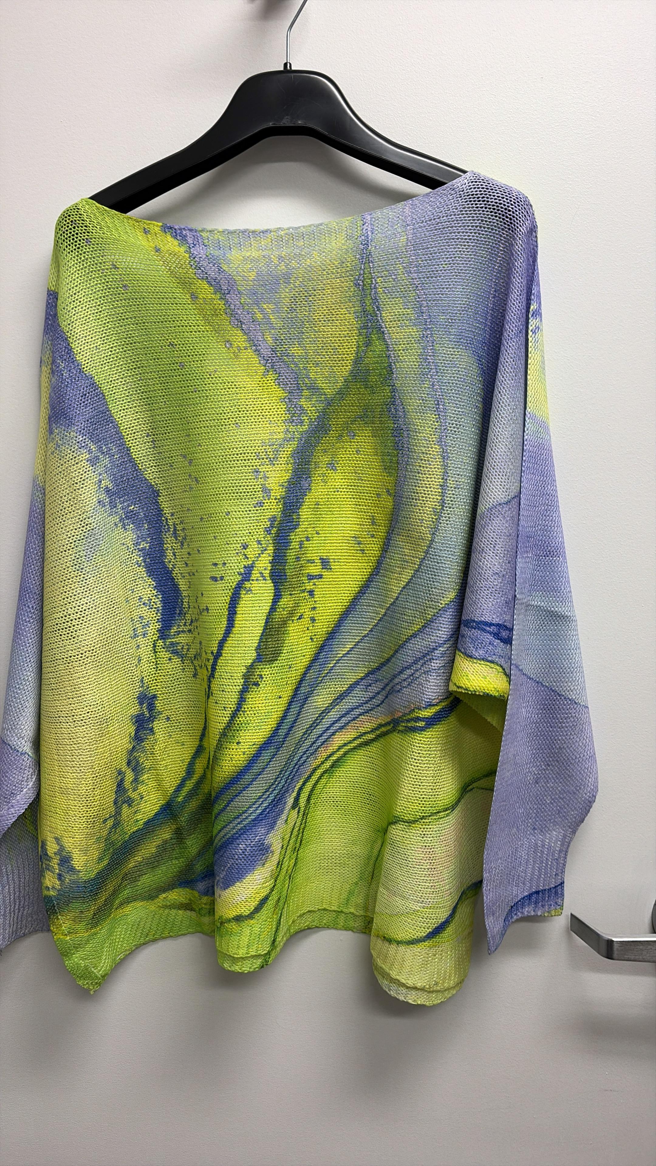 VIAKSLL Italian OS Lime Lavender Abstract Knit Sweater