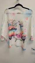 VISFKSW Italian OS White Scooter Floral Print Knit Sweater