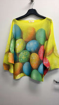 VISEAEE Italian OS Yellow Easter Egg Print Knit Sweater