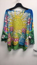 VISEAMO Italian OS Sun Easter Mosaic Print Knit Sweater