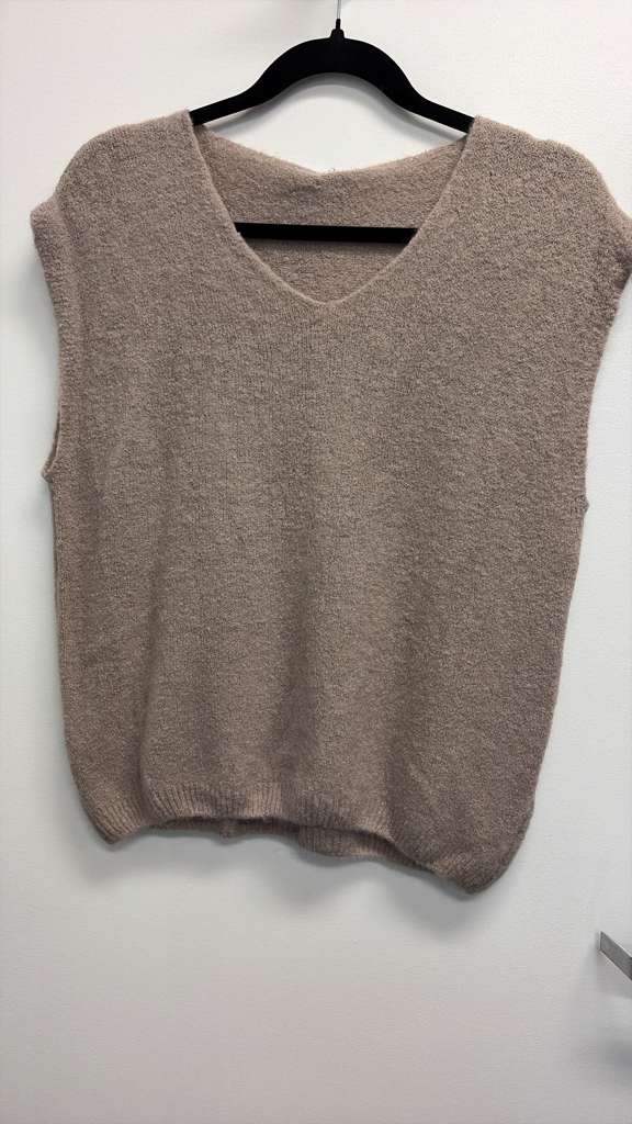 COVNSKSTA Italian OS Taupe V-Neck Sleeveless Knit Sweater