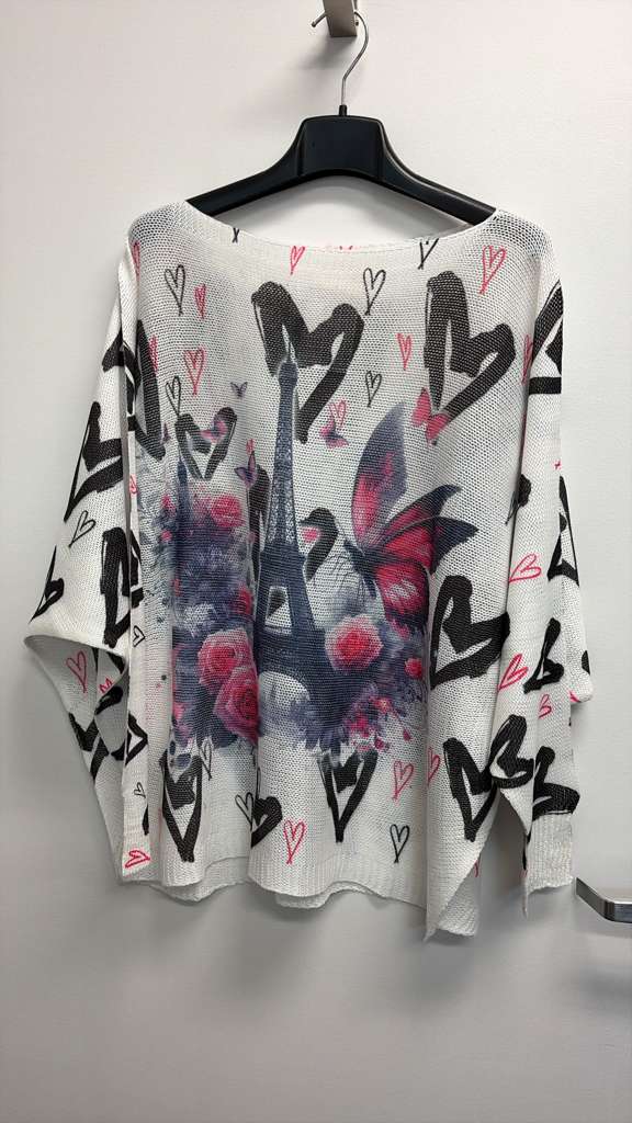 VISGEIFF Italian OS Eiffel Tower Graphic Print Knit Sweater