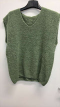 COVNSKSO Italian OS Olive V-Neck Sleeveless Knit Sweater
