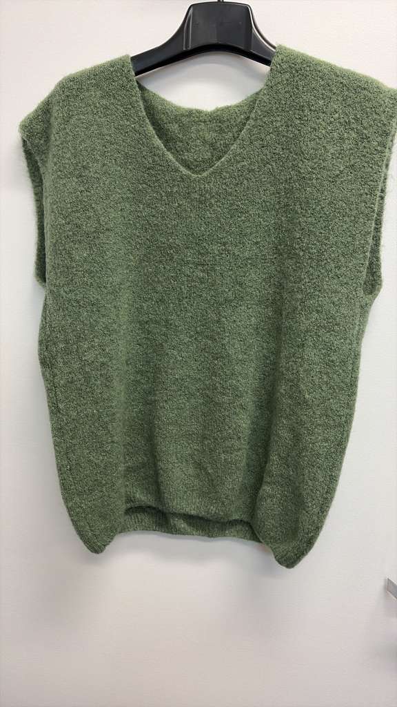 COVNSKSO Italian OS Olive V-Neck Sleeveless Knit Sweater
