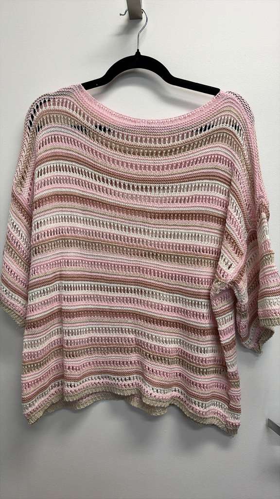 COSKTPB Italian OS Cotton Pink Beige Stripe Knit Top