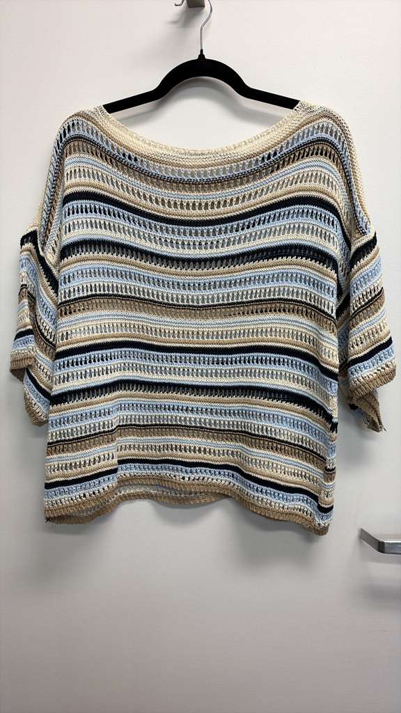 COSKTBB Italian OS Cotton Beige Blue Stripe Knit Top