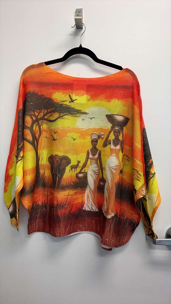 VISSLPS Italian OS Safari Landscape Print Knit Sweater
