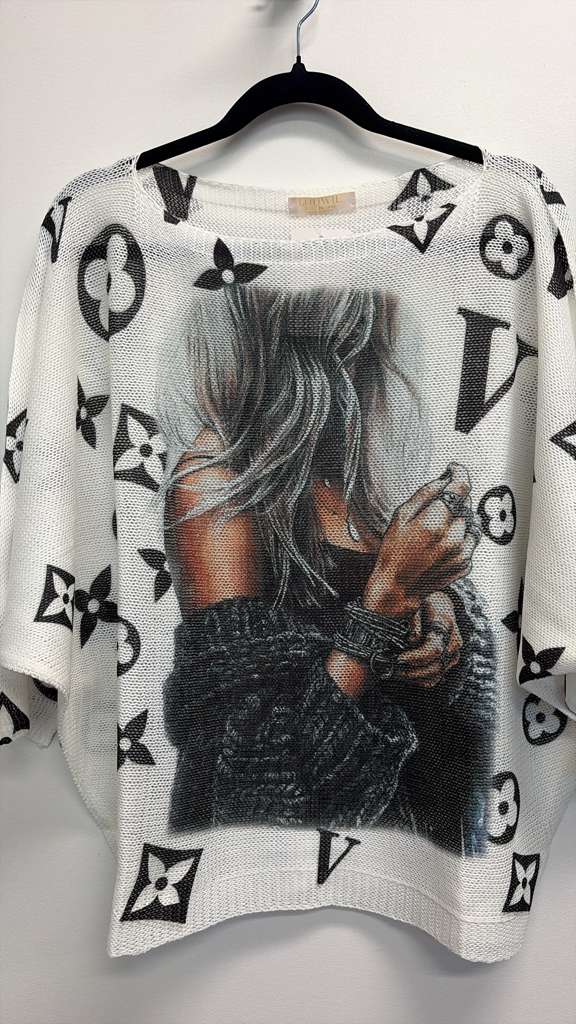 VISSLPSGPP Italian OS Graphic Portrait Print Knit Sweater