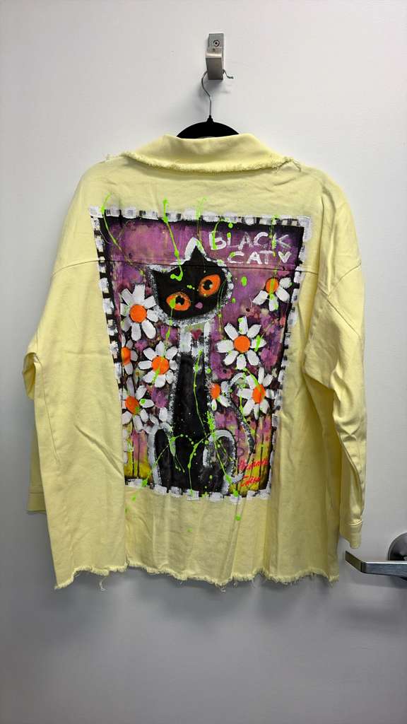 VIJHPY Italian OS Yellow Hand-Painted Cat Cotton Jacket