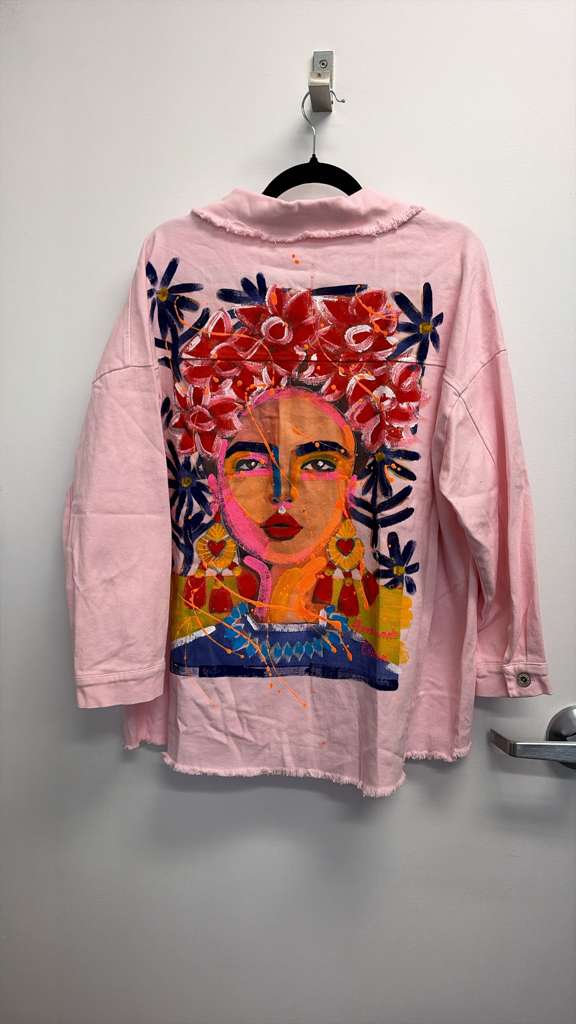 VIJHPP Italian OS Pink Hand-Painted Portrait Cotton Jacket