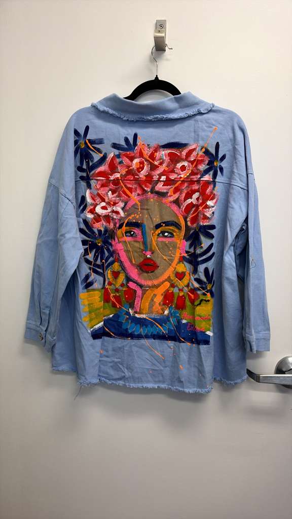 VIJHPBL Italian OS Blue Hand-Painted Portrait Cotton Jacket