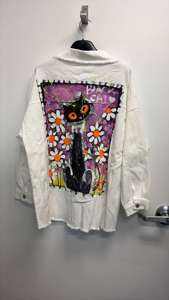 VIJHPW Italian OS White Hand-Painted Cat Cotton Jacket