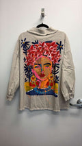 VIJHPBE Italian OS Beige Hand-Painted Portrait Cotton Jacket