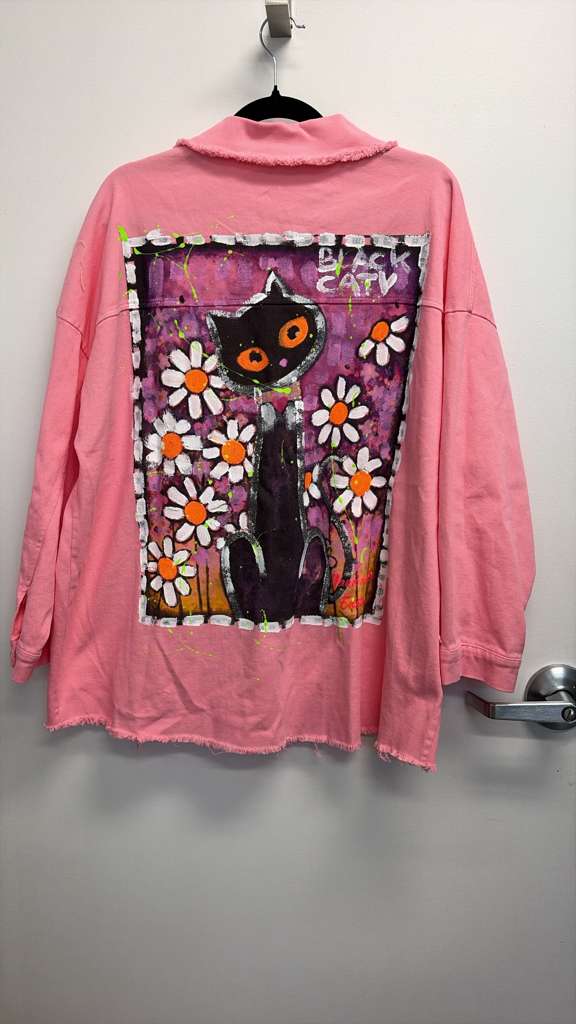 VIJHPPK Italian OS Pink Hand-Painted Cat Cotton Jacket