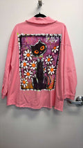 VIJHPPK Italian OS Pink Hand-Painted Cat Cotton Jacket