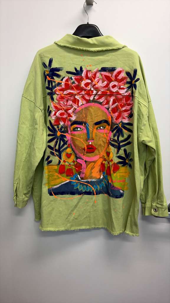 VIJHPGRN Italian OS Green Hand-Painted Face Cotton Jacket