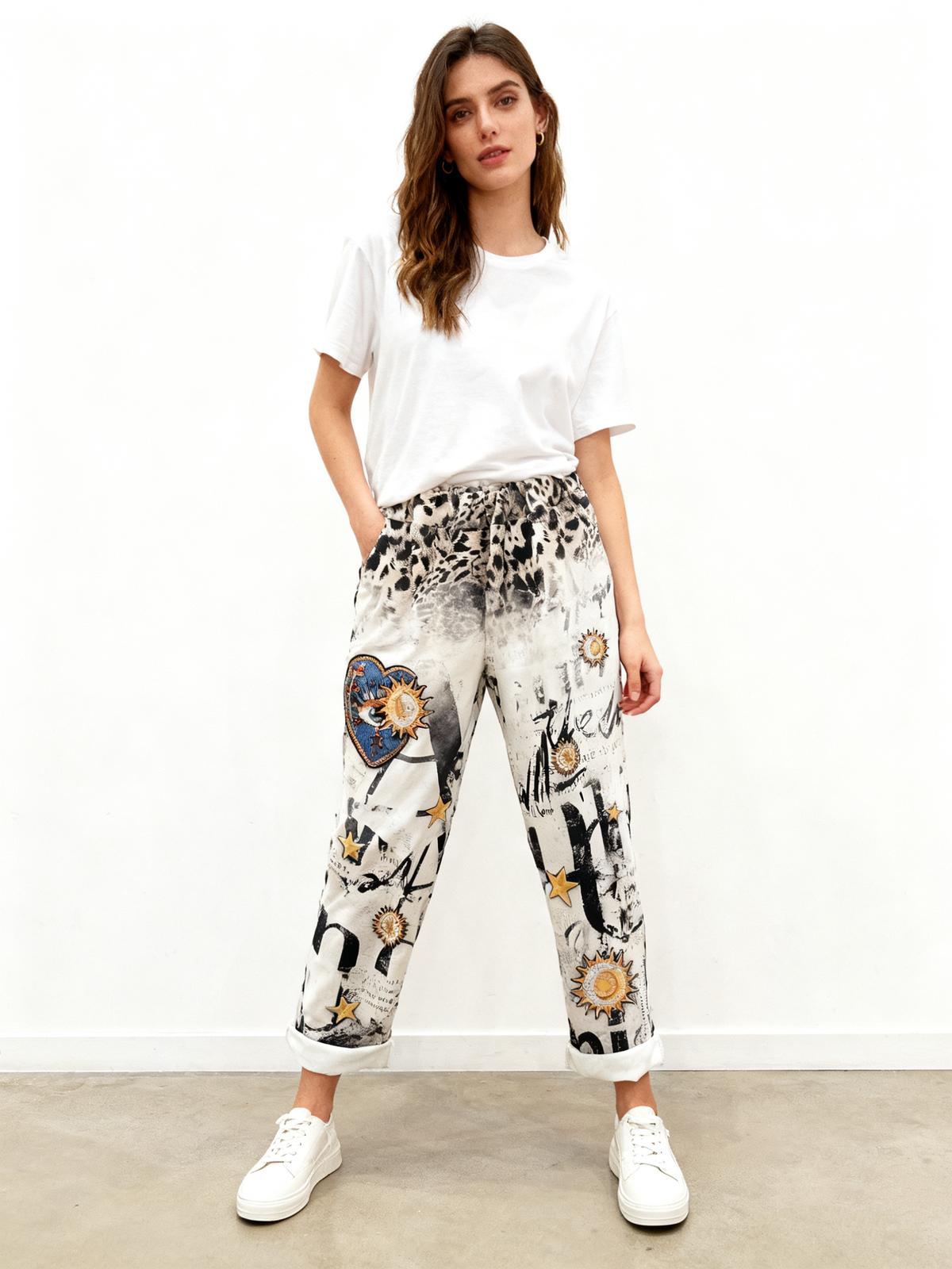 VISRPBEHSS Italian OS Beige Heart Sun Star Print Pants