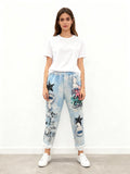 VISRPLBSG Italian OS Light Blue Star Graffiti Print Pants