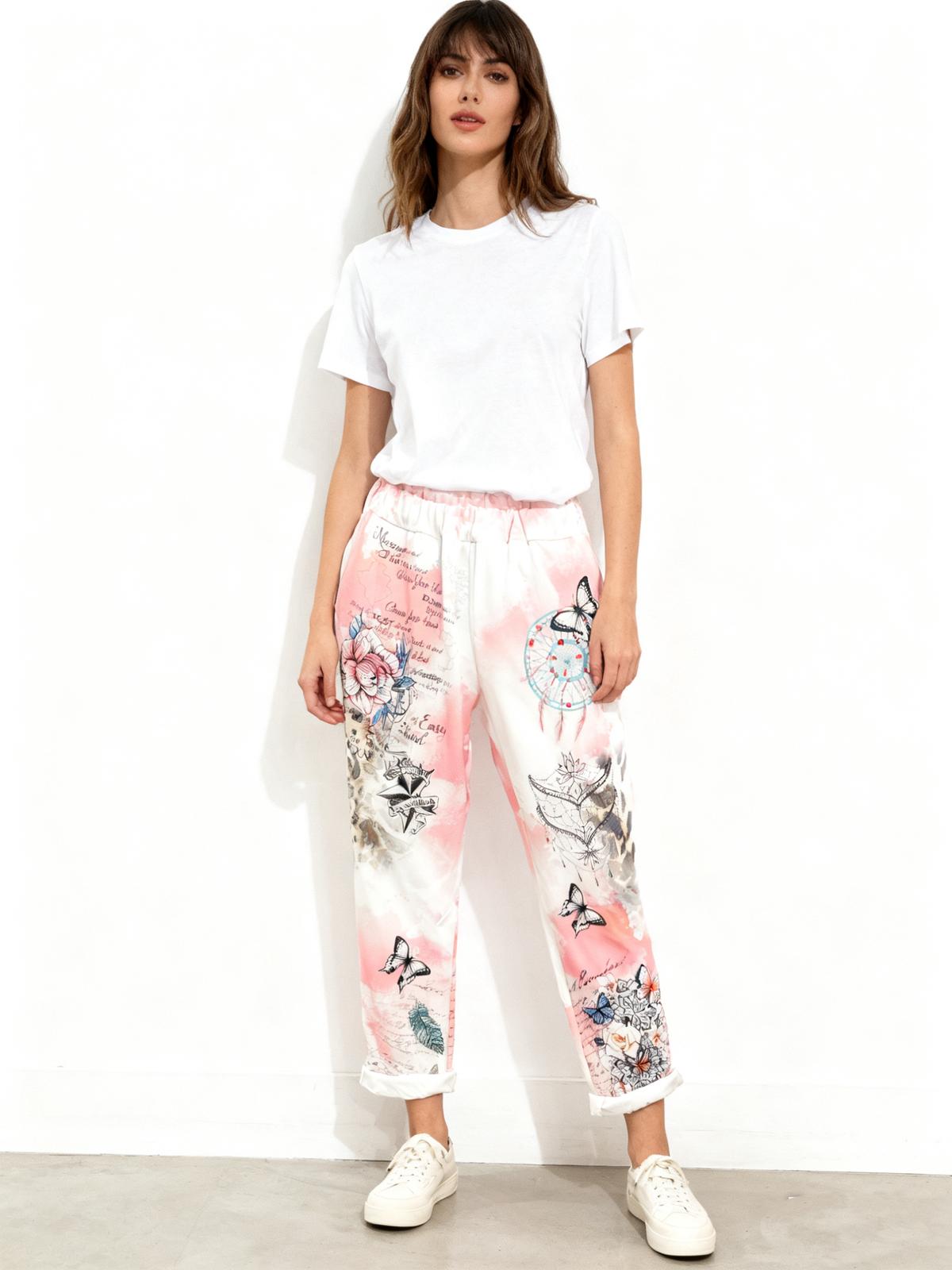 VISRPPBFD Italian OS Pink Butterfly Floral Dream Print Pants