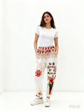 VISRPBEBPSP Italian OS Beige Boho Parrot Slogan Print Pants