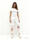 VISRPWHRASP Italian OS White Rose Amore Script Print Pants