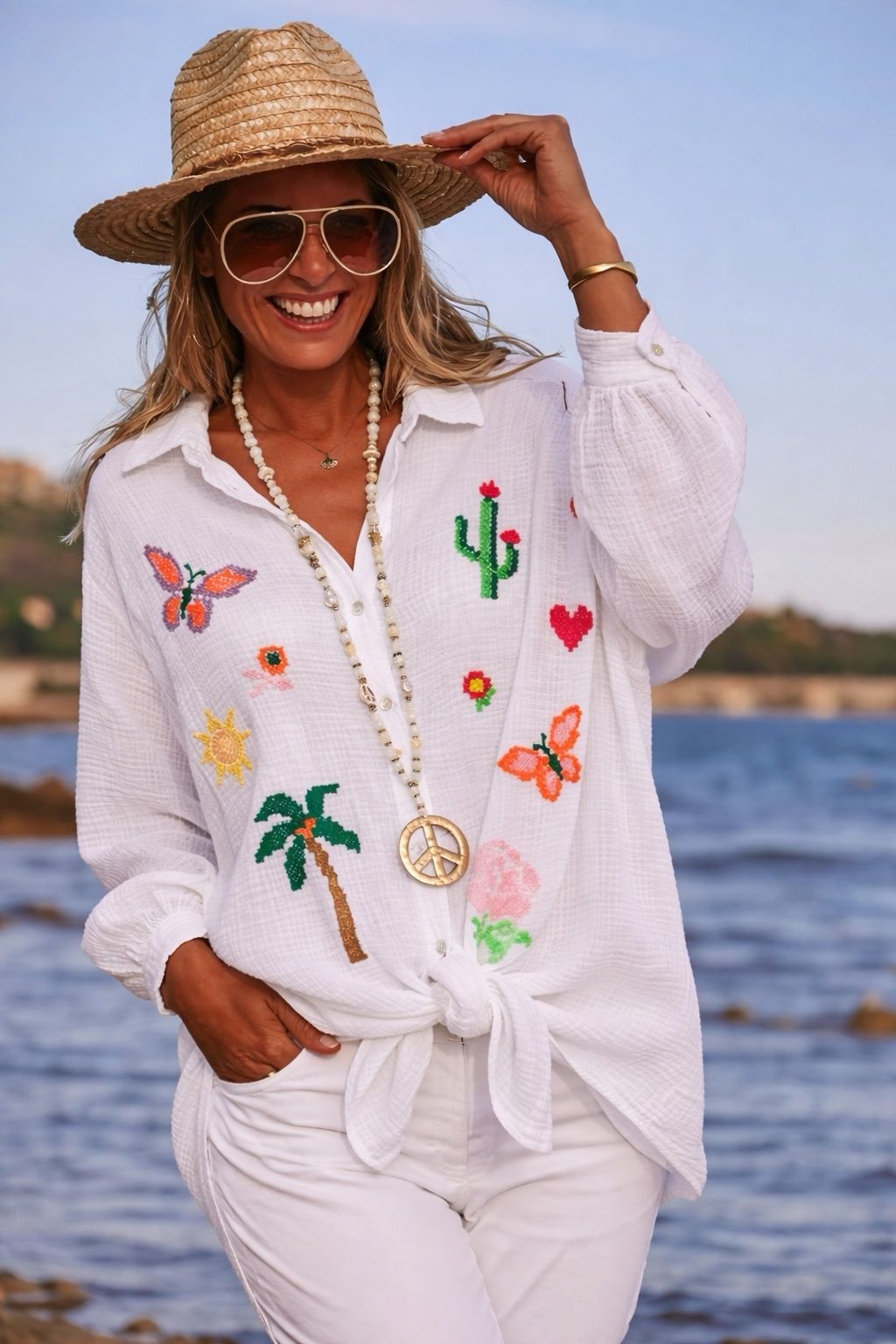 SWGCWHT Italian OS White Gauze Cotton Shirt Tropical